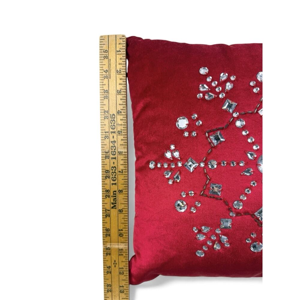 Pier 1 Imports Red Velvet Pillow Crystal Snowflake Christmas Elegant 12X12 - Picture 7 of 10